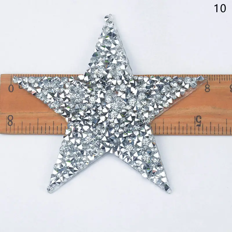 10 Multiple Sizes Crystal Rhinestone Star Patches for Clothing Iron on Clothes Appliques Badge Stripes Diamond Pentagram Stickers - Цвет: 10