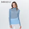 Женская футболка TWOTWINSTYLE, Прозрачная Сексуальная Водолазка с длинным рукавом, весенняя одежда в Корейском стиле, 2022 ► Фото 1/6