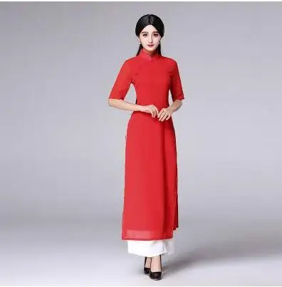 Традиционное Вьетнам аозай Cheongsam Лето Восточный платье в китайском стиле Ципао платье и Штаны - Цвет: dress and pant
