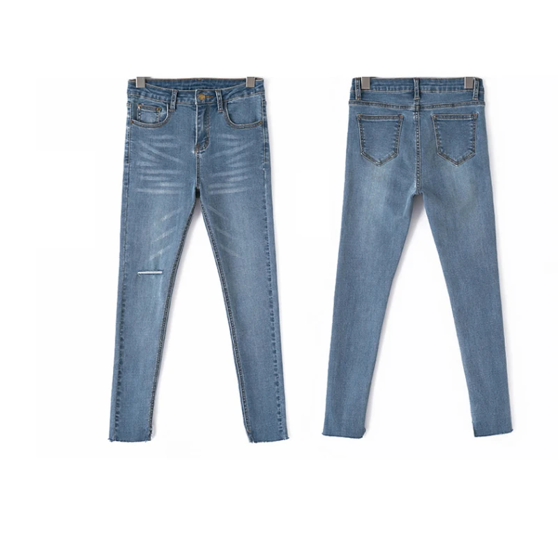 Женские облегающие джинсы больших размеров с высокой талией, эластичные джинсы для женщин, повседневные узкие джинсы с дырками до колена