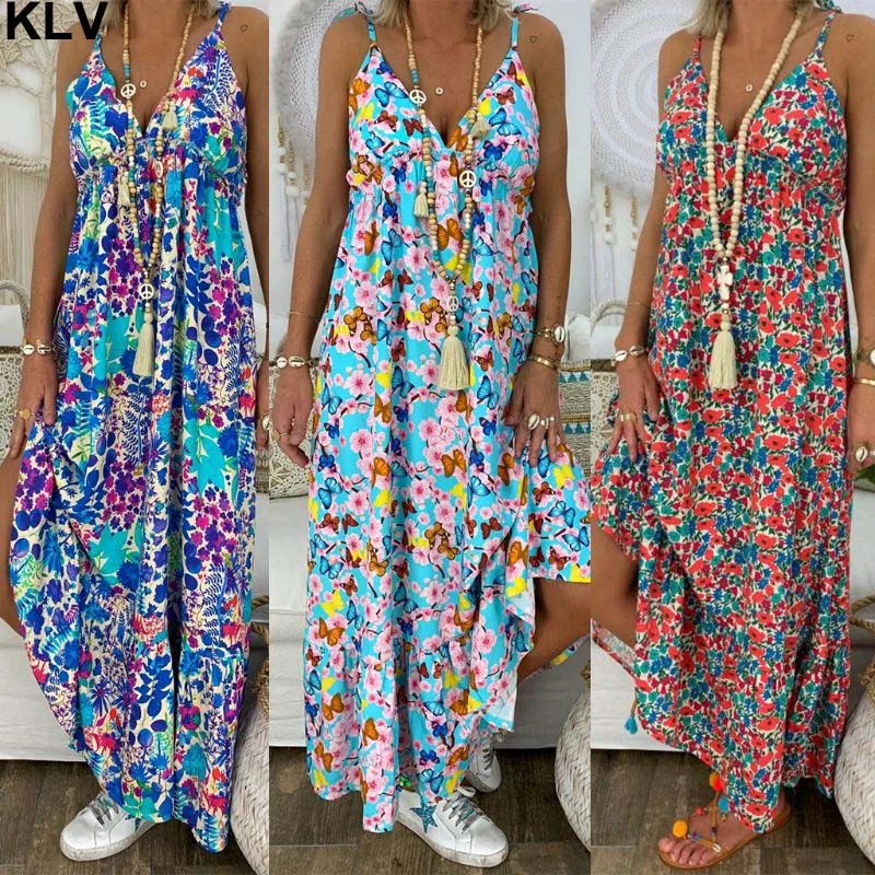 

Womens Boho Floral Maxi Dress Party Strappy Summer Beach Sundress Plus Size