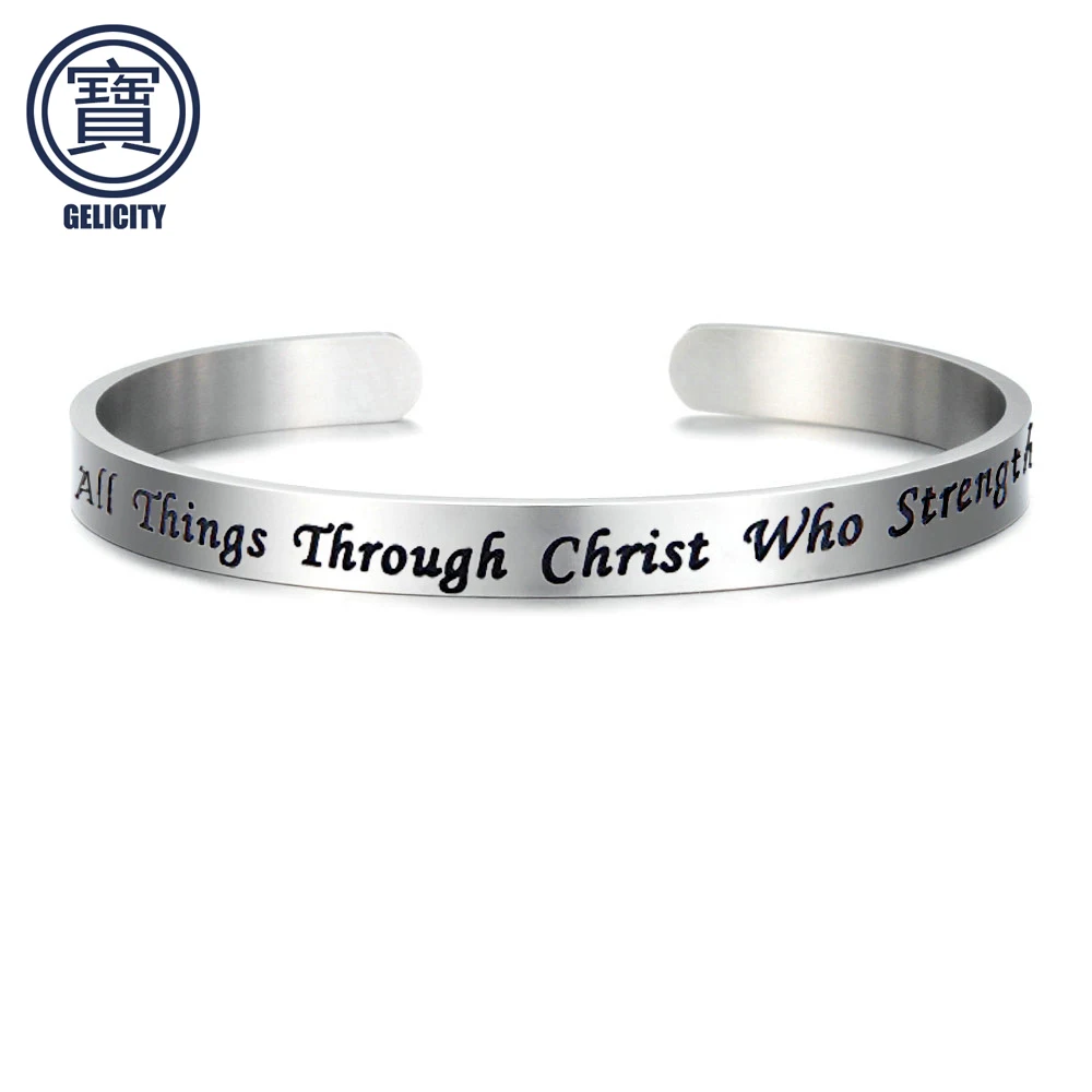 

GELICITY Mantra Inspirational bracelets I Can Do All Things Through Christ Philippians 4:13 cuff Inspirational Bracelets Jewelry
