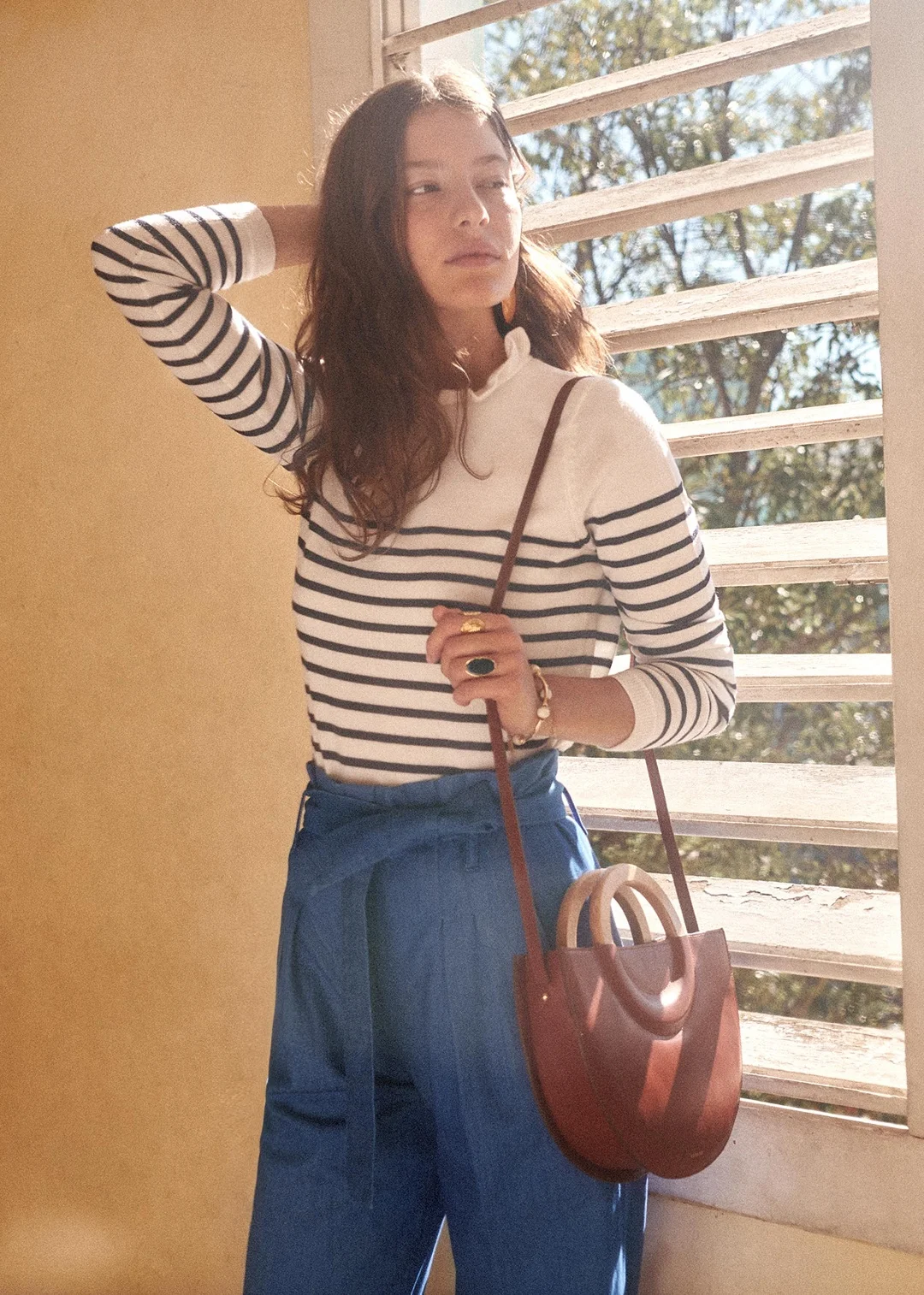 

Frilled Neck Striped Sweater Mujer Long-sleeve 100% Merino Wool Pullover Casual Female Top Autumn Pullovers