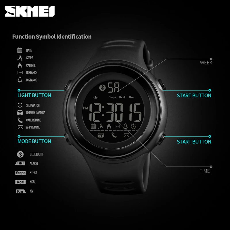 SKMEI Bluetooth Смарт спортивные часы мужские модные цифровые шагомер калории фитнес часы водонепроницаемые наручные часы Relogio Masculino