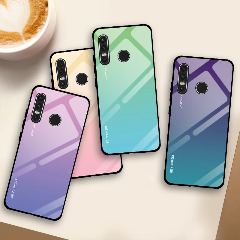 

For Huawei P30 P30 Lite Case Colorful Gradient Tempered Glass Cover Phone Cases For Huawei P20 Mate 20 Pro Honor 8X 10 Shell