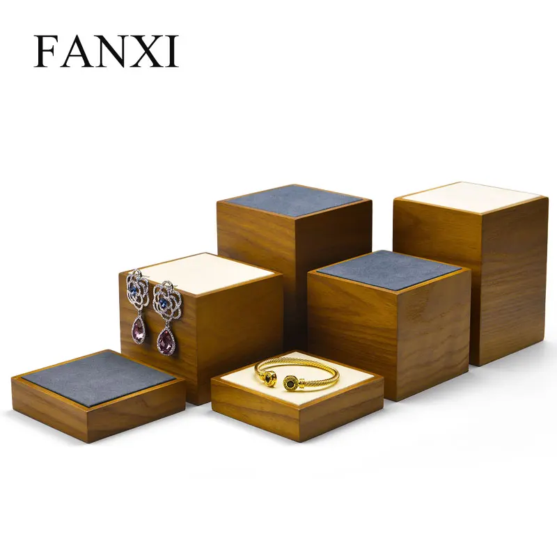 FANXI Новые Деревянные ювелирные изделия Стенд набор с 3 шт микрофиброй Кольцо