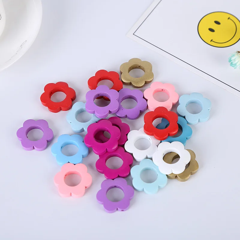 

Garland Wood Spacer Beads Flower Shape Multiple Color Random Mixed Wood Beads Decoration DIY Decor Baby Clothes Decoration