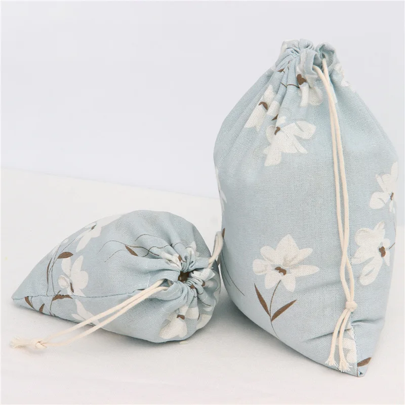 

Flower Cotton Linen Drawstring Bag Daffodil Candy Multiple Models Packaging Bags Women Home Storage Portable Pouch with Rope