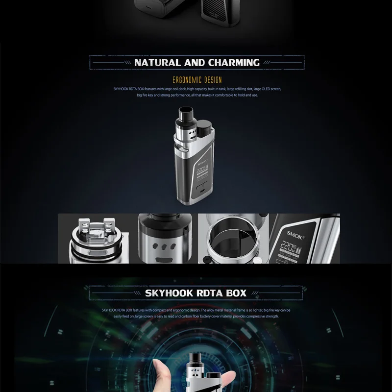 100% Original SMOK Electronic Cigarettes SMOK SKYHOOK RDTA Box Mod Kit Dual Battery Vaporizer 9ml Liquid Atomizer E Cigarettes  (5)