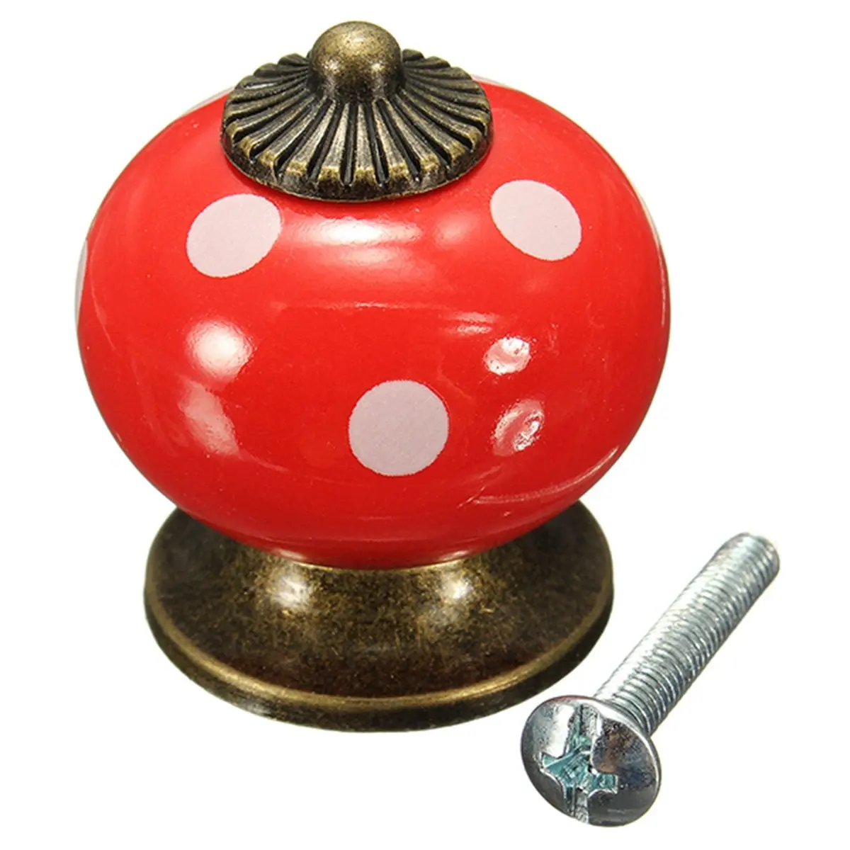 

10pcs Retro Polka Dot Ceramic Door Knob Cabinet Cupboard Drawer Locker Handles Red