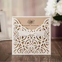 50 шт. белый лазерная резка свадебные Приглашения карты поздравительная открытка персонализированные пользовательские с лентой конверт и уплотнения вечерние поставки