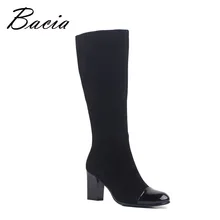 Bacia New 2016 Fashion Women Sheep Suede Boots Square Heel Shoes Winter Plush Boots Suede Boots For Woman Knee High Boots VC029