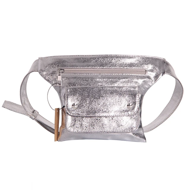 Fashion Women Bling Leather Waist Pack Silver Mochila Cintura Belt Waist Bag Female Pouch PU Casual Fanny pack Bag Bolsa