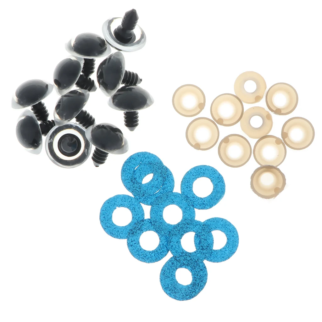 100pcs 10 Colors Plastic Round Safety Eyes + Glitter Nonwovens + Washers For Teddy Bear Soft Stuffed Toy DIY 16mm/18mm/20mm/24mm