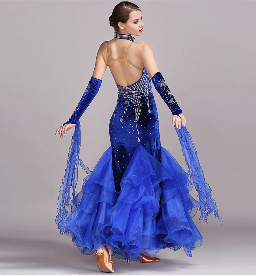 Высокая-конец Костюмы для бальных танцев Стандартный Платья для женщин Для женщин сексуальная Gallus Вальс Конкурс костюмы Стразы Танго