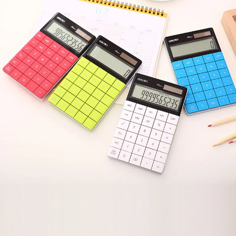 Hotsale calculadora ضئيلة المحمولة البسيطة 12 أزرار لوحة المفاتيح الرقمية حاسبة الطاقة الشمسية المزدوجة rekenmachine امدادات الطاقة