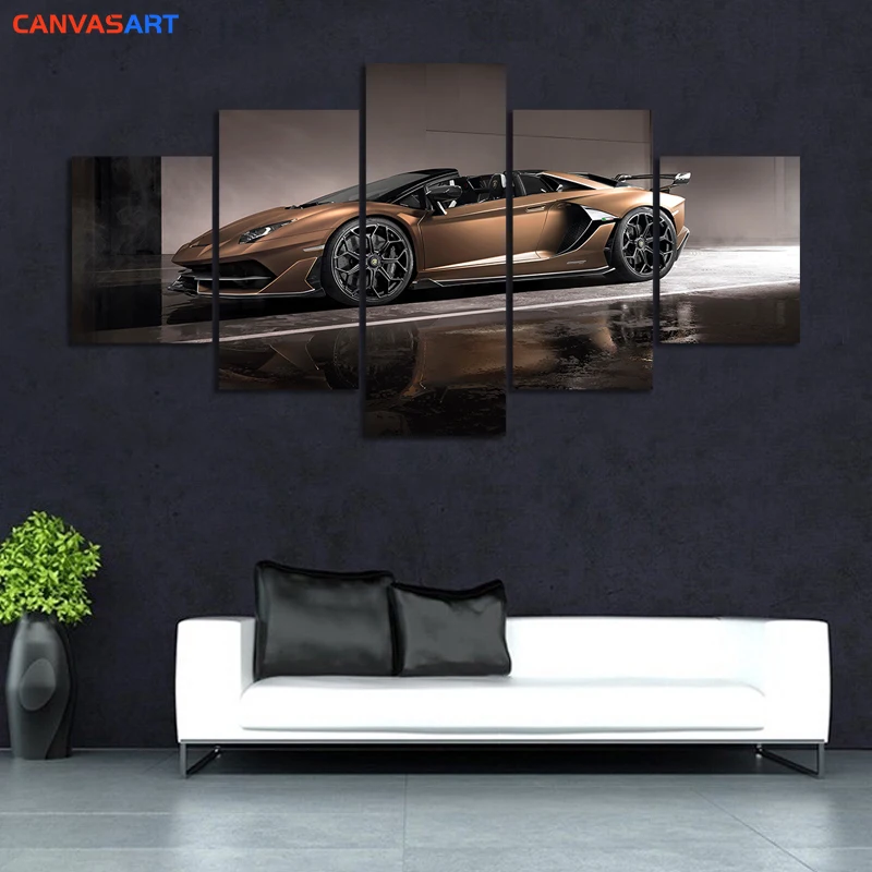 

Canvas Art 5 HD Pictures 2020 Lamborghini Aventador SVJ Roadster Canvas Painting for Living Room Wall Decoration