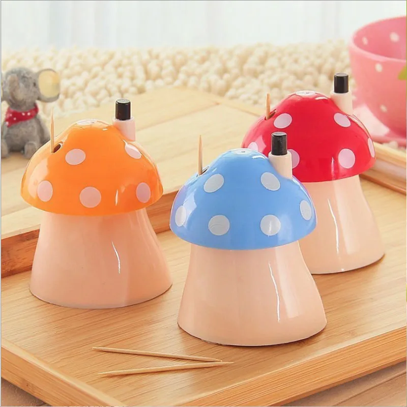 

Cute Automatic Toothpick Holder Container Mushroom Household Table Toothpick Storage Box Toothpick Dispenser Kitchen Organizer