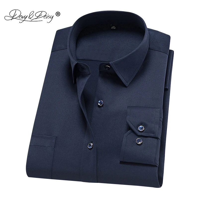 

DAVYDAISY 2019 New Arrival Men Shirt Long Sleeved Male Stretch Shirts Fashion Solid Work Business Shirt Brand Clothes DS264