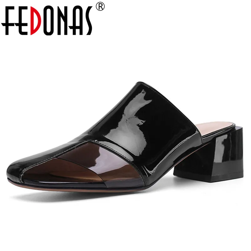 

FEDONAS 2019 Summer New Fashion Novelty Women Sandals Genuine Leather Square Toe High Heeels Comfortable Breathable Casual Shoes