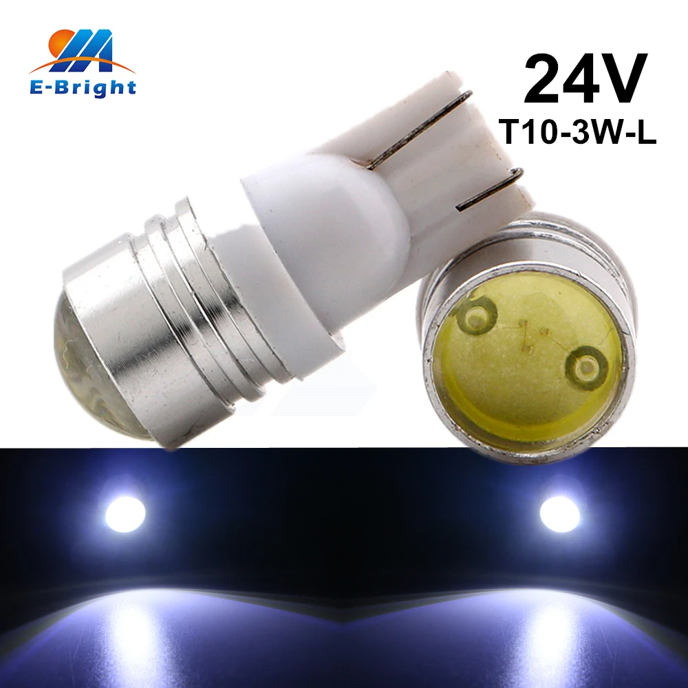 

10/100pcs 24V DC 3W Lens T10 W5W 3 Led Chips Bulbs Car Door Lights Pathway Lighting Clearance Lights White Free Shipping