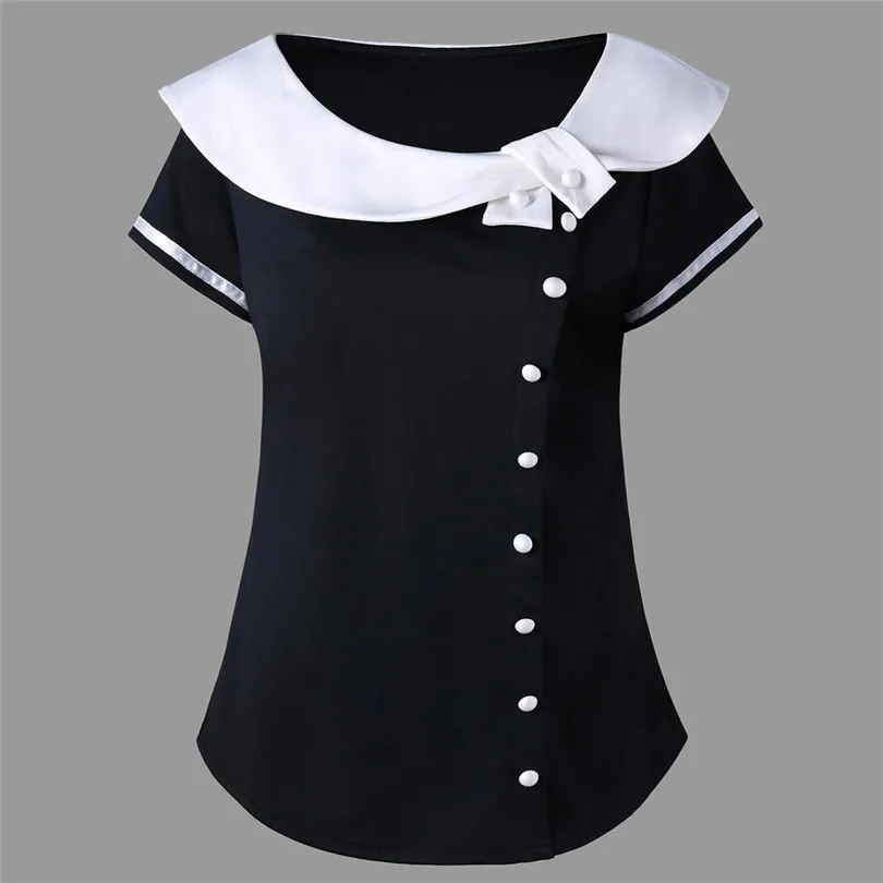

KWAN_Casual Navy Style Fashion Women's Short Sleeve Plus Size stripe Two-Color Sailor Round Neck T-Shirt top female harajuku #2