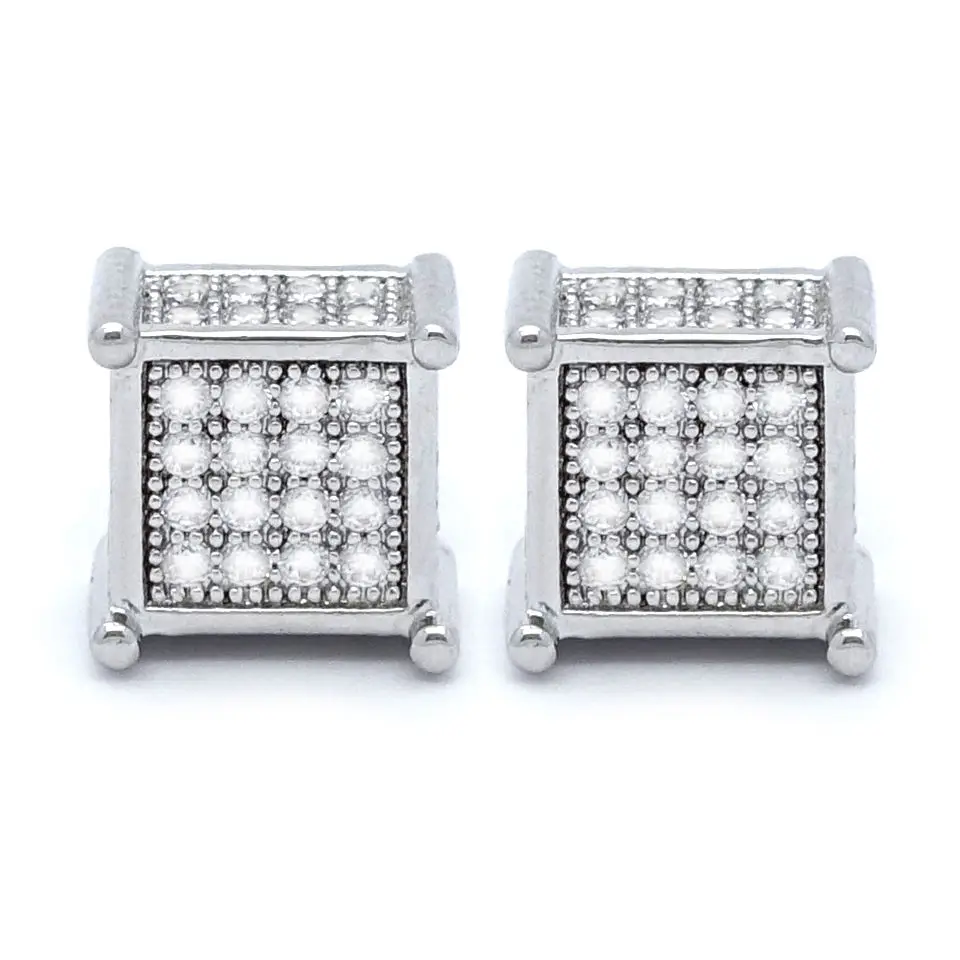

Authentic Genuine 925 Sterling Silver screwback cube square 4*4 czs micro pave earring