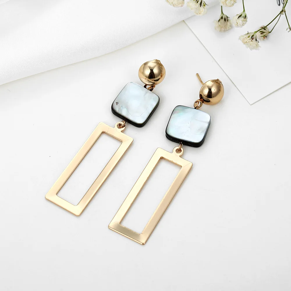 

New Design Sea Shell Dangle Earring Metal Geometric Big Oblong Shell Long Drop Earrings For Women Beach Boho Jewelry
