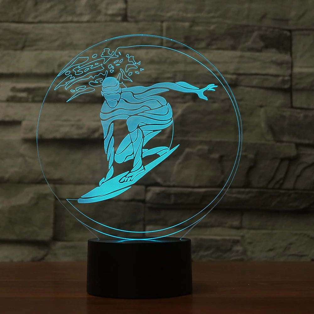 

3D Dashing Surfing Night Light LED USB Desk Table Lamp Bedroom Decor 7 Colors Changing Atmosphere Light Fixture Holiday Gifts