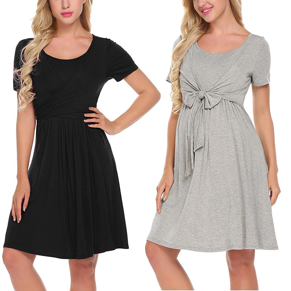 

CYSINCOS Femme 2019 Women Maternity Pregnant Dress Nursing Baby Nightgown Solid Color Breastfeeding Sleepwear Dress Ropa De Muje