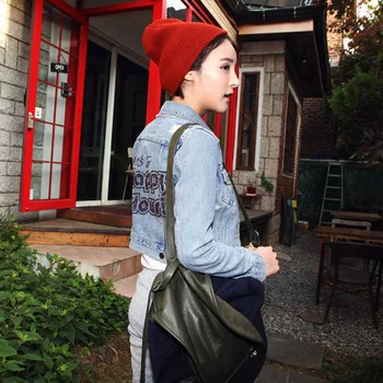 

women's slim turn-down collar jacket denim outerwear