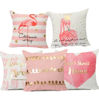 

decorUhome pinky Flamingo Bronzing Cushion Cover pink Cotton Geometric Pink Printed Home Decorative Pillows Cover Case Banana