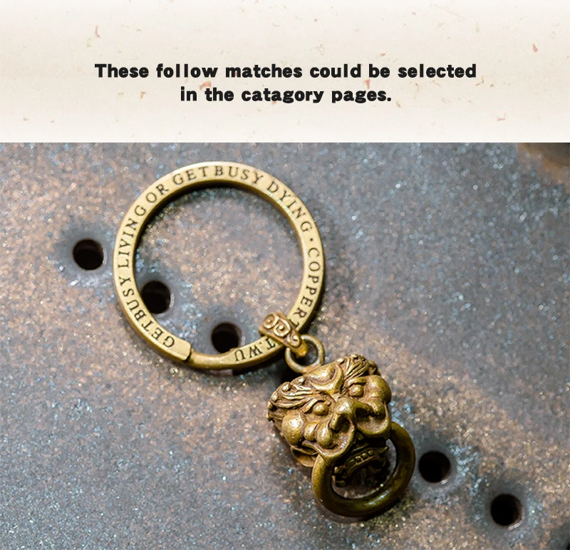 Coppertist. wu маленькая голова льва бронзовый брелок латунный брелок для ключей ручной работы Золотое модное кольцо для ключей с сумочкой кулон