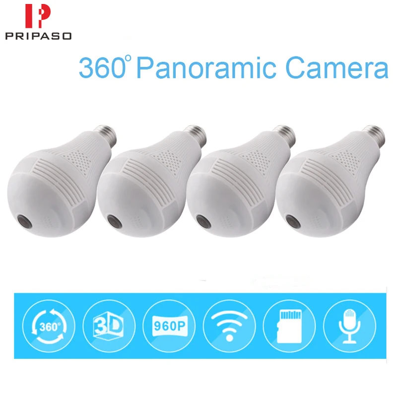 

Pripaso 4 Pack 960P 1.3MP Wireless Panoramic Home Security WiFi CCTV Fisheye Bulb Lamp IP Camera 360 Degree IP Camera LED Light