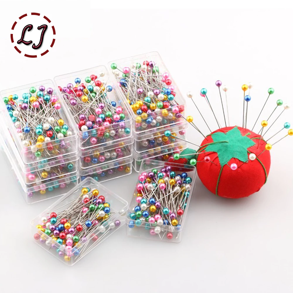 

wholesale 100pcs/pack colorful kintted Pearl light locating pins patchwork sewing pins positioning needle garment accessory DIY