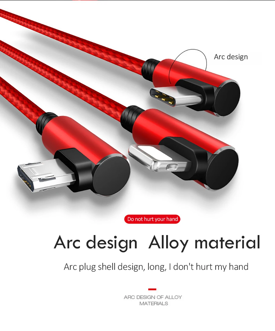  Elbow 3 in 1 Micro USB Type-C Lighting Charger Cable 8 Pin For iPhone X 7 8 Plus For Sony Samsung Long Charge Cables 1 (13)