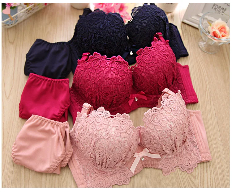 

Fashion women underwear bra set thin top and under thick lingerie set half cup push up sexy bra and panty sets lace backless
