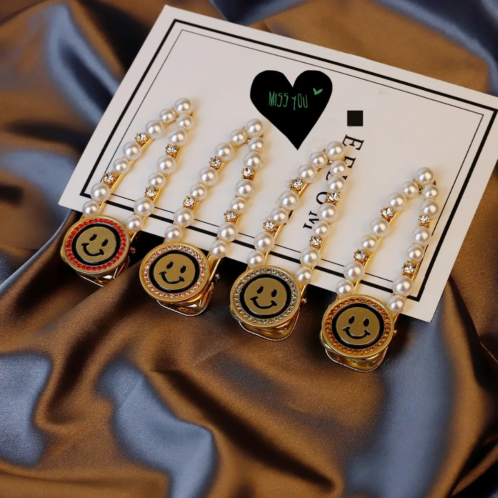 1 шт 2X8 см Мода Имитация жемчуга сплава геометрический улыбка 2,5 см со стразами золотистая шпилька для укладки волос аксессуары для волос Инструменты