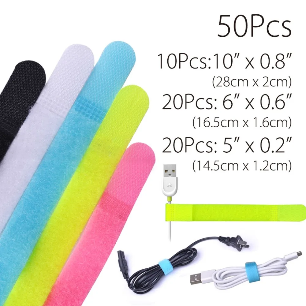 

Avantree 50 PCS Special Design Fastening Cable Ties Reusable Hook and Loop Cord Straps 3 Different Sizes to Keep Cords Organized