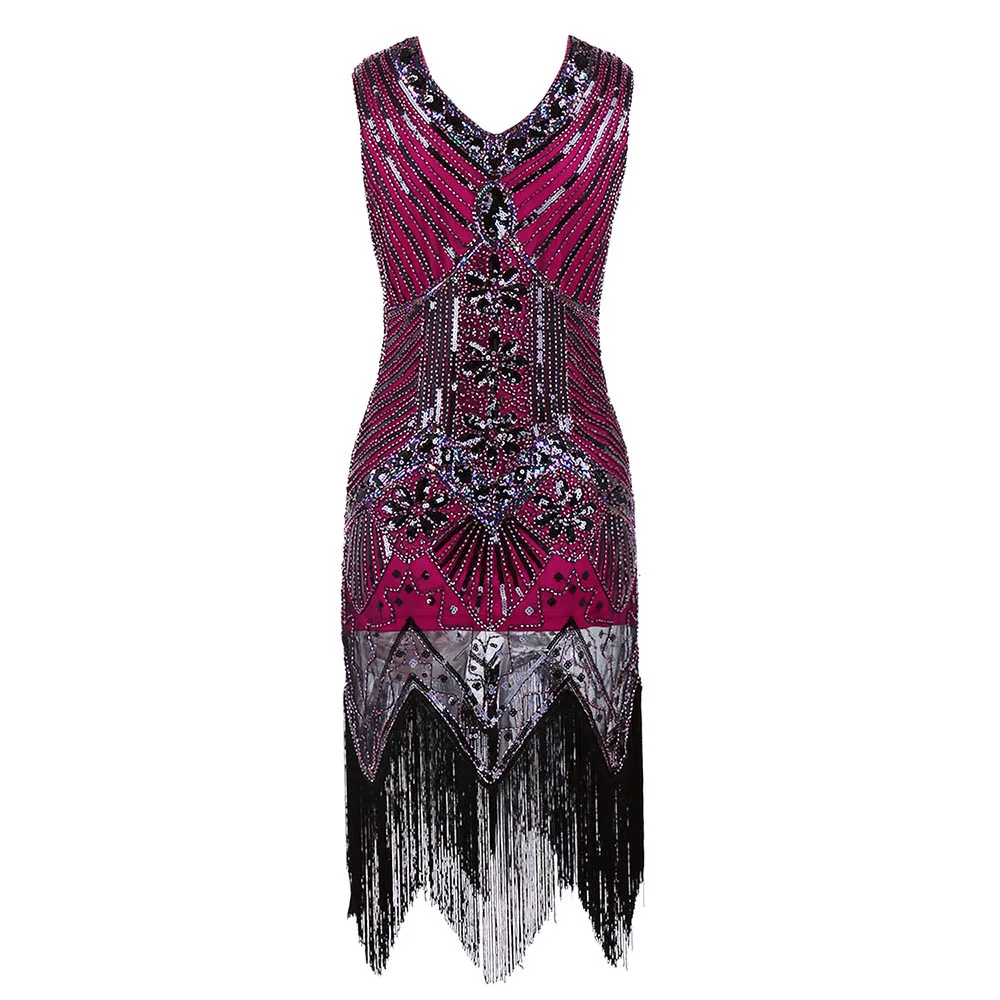 Women S 1920s Vintage Fringe Fler Dress Dazzling Sequins Beaded 1920s Vintage Fringe Fler Dress
