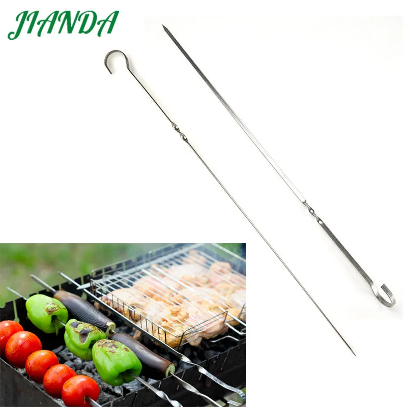 Barbecue Tool Roasting Forks Camping Sticks Skewer Bbq Stainless Steel 10 Pcs