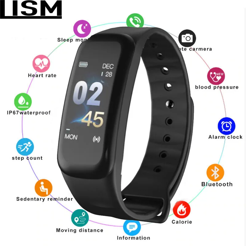 

New Fitness Tracker C1 Plus Color Screen Smart Bracelet Blood Pressure Heart Rate Monitor Smart Band New for Sport Reloj Hombre