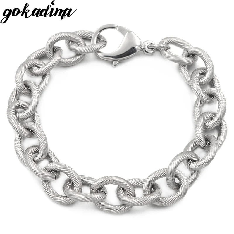 

Gokadima Men Stainless Steel Silver Color Chain Link Bracelet Hyperbole Jewelry 2017 Fashion Hip Hop Style WB366