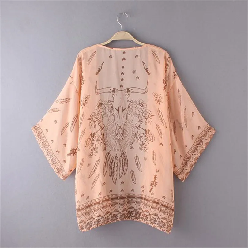 Women Spring Summer Sexy Boho Floral Printed Chiffon Loose Female Shawl Kimono Cardigan Tops Cover up Blouse #4M21 (11)