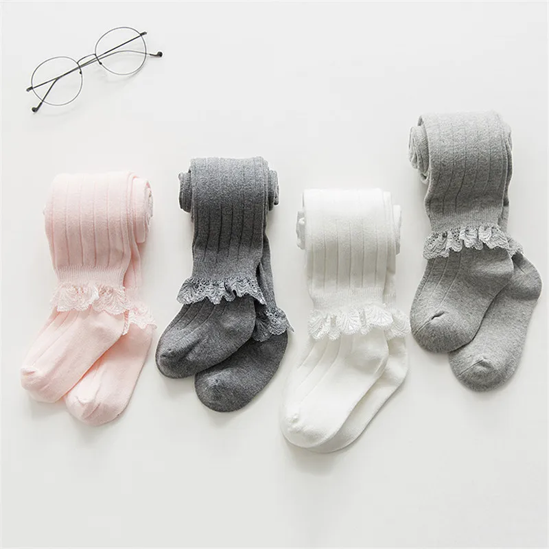 Kids Socks For Girls Lace Solid Pantyhose Knitted Long Spring Autumn School Cotton Princess Foot Wear | Детская одежда и обувь