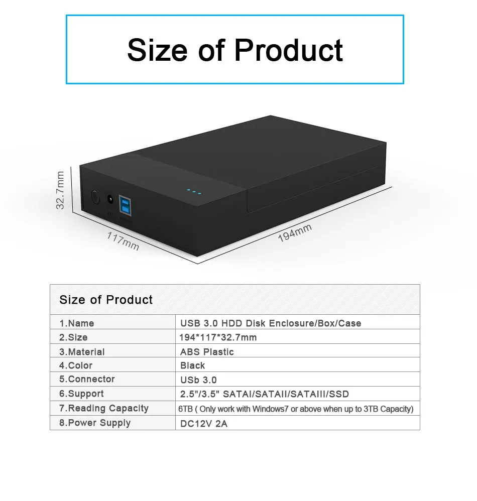 Blueendless 3," Hdd чехол внешний корпус для жесткого диска Пластик 12V 2A Sata USB 3,0 док-станция для жесткого диска AC штепсельная вилка Hdd Caddy жесткий диск Externo