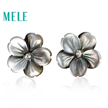 

Hot style fshione shell stud earring for women,black plum blossom flower with 925 sterling silver,beauty jewelry for gift