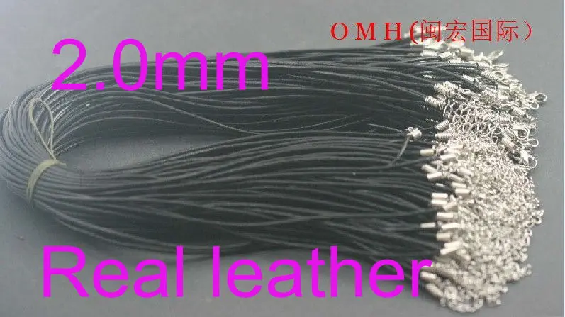 OMH wholesale! 50pcs 2mm real leather black necklace cord with lobs 46cm OMH179 Jewelry Findings