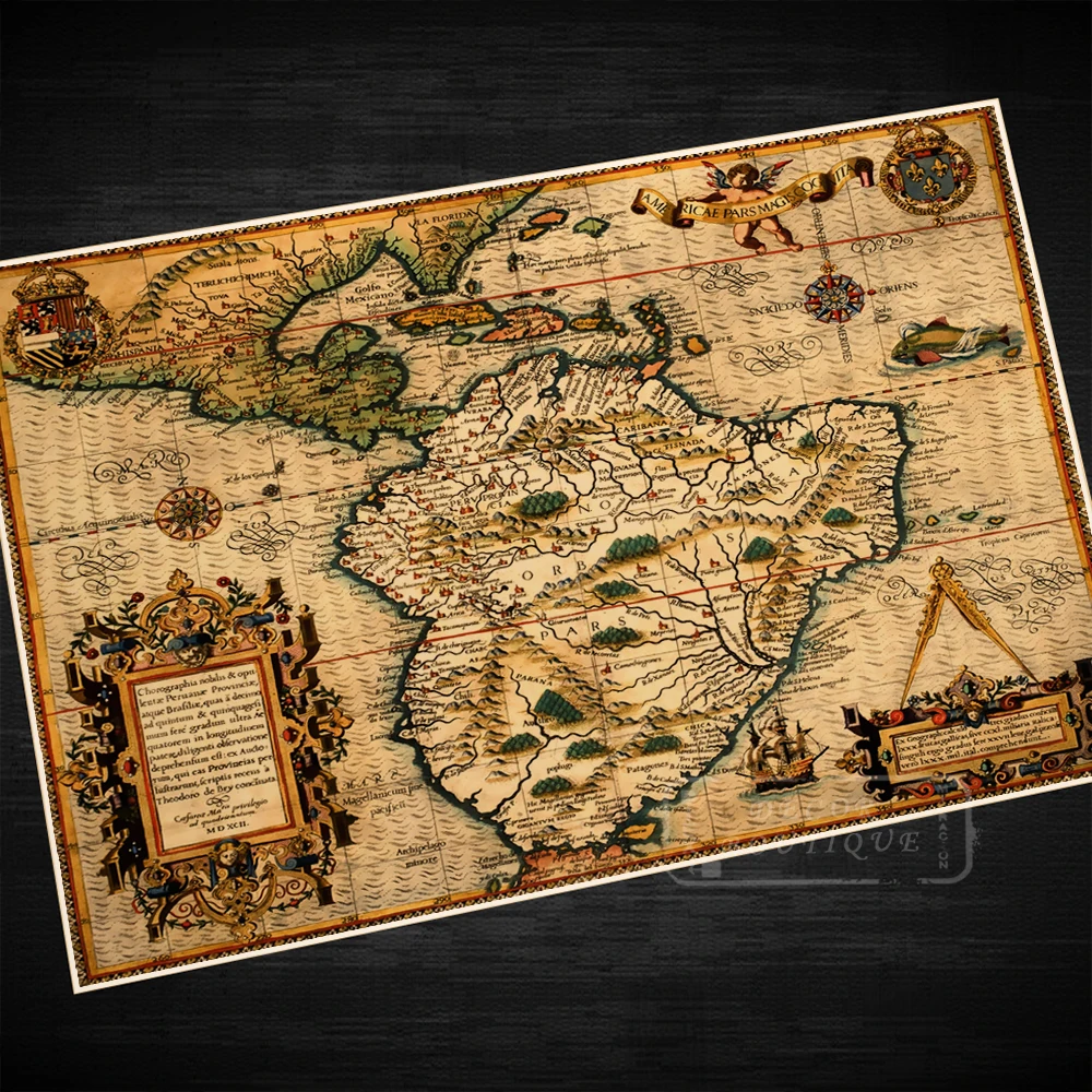 South America landscape Map Classic Vintage Retro Kraft Decorative