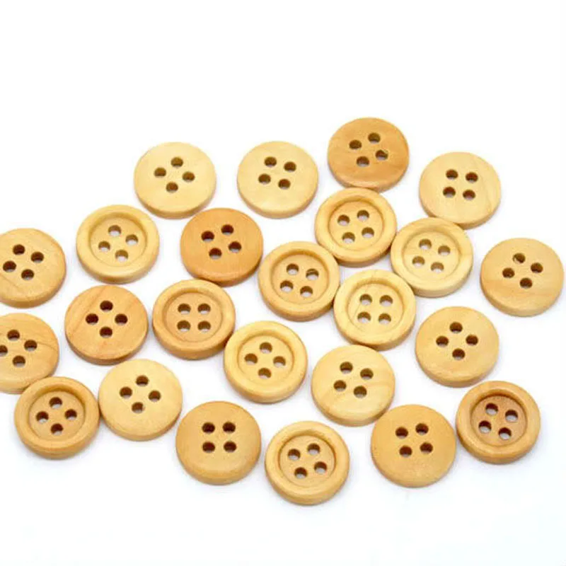 

200Pcs Natural Color 4 Holes Wood Sewing Buttons 15mm Scrapbook Knopf Buttons